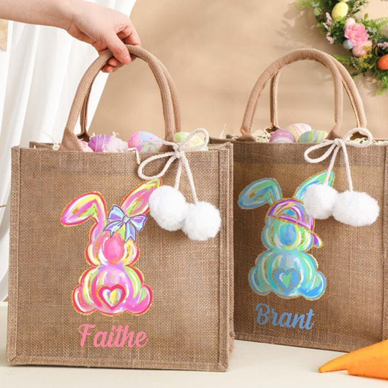 Personalized Easter Tote bag with Bunny,Easter Basket gift,Easter Bag with Name,Easter Gift