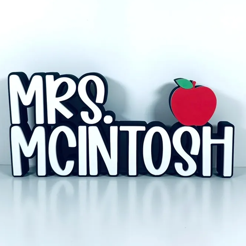 Teacher Name Plate, Multicolor Teacher Name Sign, Apple Name Plate