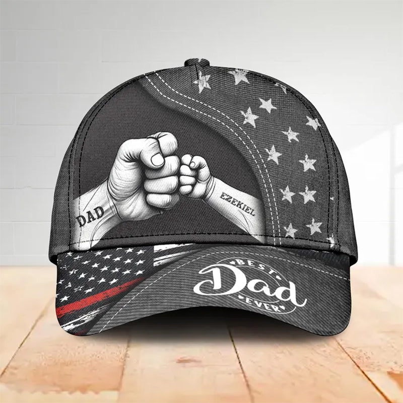 Personalized American Dad Classic Cap, Best Dad Ever Hat With Kid Name