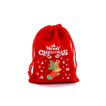 10/20pcs Christmas Drawstring Velvet Bags Red Candy Biscuits Pouch Personalization name