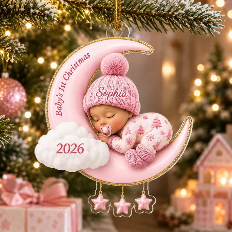 Baby First Christmas On The Moon - Personalized Acrylic Ornament