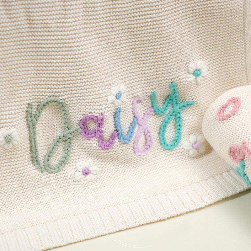 Custom Baby Name Blanket,Personalized Hand Embroidered Baby Blanket