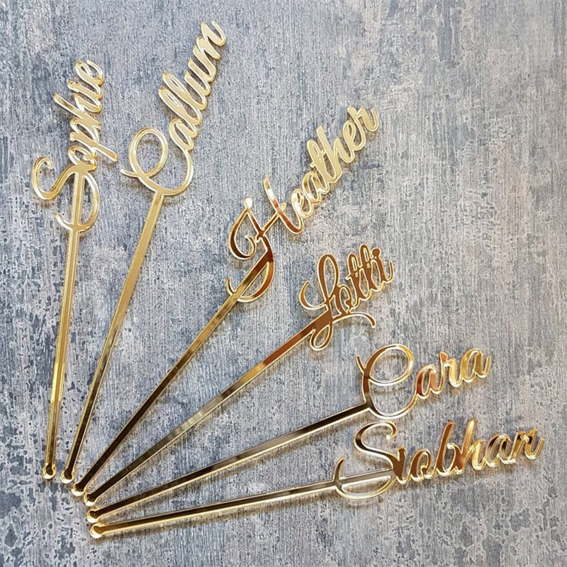 Drink stirrers gold Drink wedding stirrers Personalized swizzle sticks Name stirrers