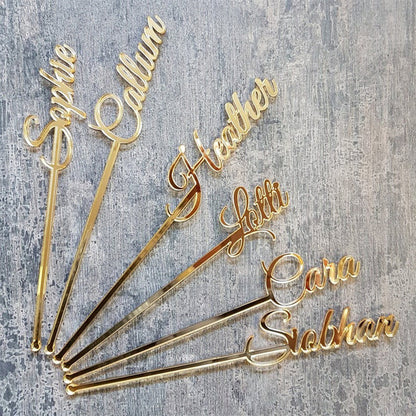 Drink stirrers gold Drink wedding stirrers Personalized swizzle sticks Name stirrers