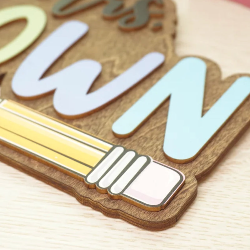 Custom 3D Teacher Door Sign, Personalised Name with Pencil Teacher Sign
