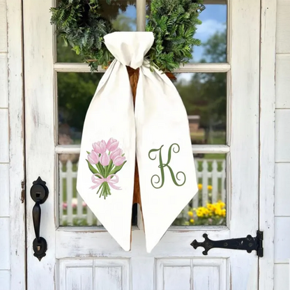 Personalized Tulip Wreath Sash Monogrammed Spring Door Décor