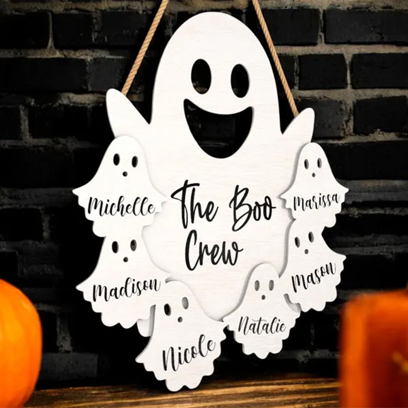 Personalized Halloween Door Hanger The Boo Crew Ghost Family Sign