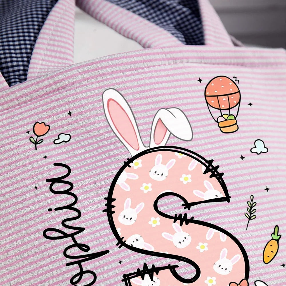Personalized Cute Bunny Ears Polka Dot Initial Easter Basket