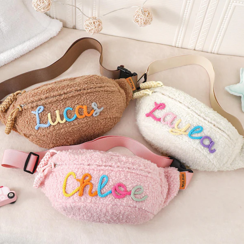 Personalized Plush Waist bag,Kids Crossbody Bag,Custom Crochet Name