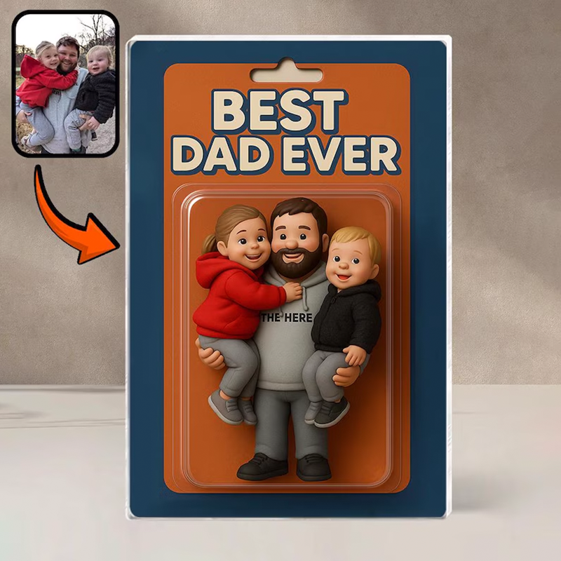 Personalized Father's Day Gift For Dad, Custom Photo Dad And Kids Action Figure Acrylic Block