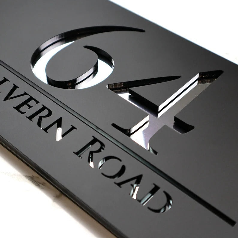 Laser Cut Matt White & Gold Mirror Personalised Door Numbers House Sign Plaques Number Laser Cut 3d Number