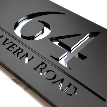 Laser Cut Matt Black & Silver Mirror Floating House Sign