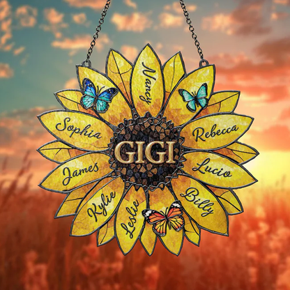 Personalized Sunflower Suncatcher, Custom Family Names