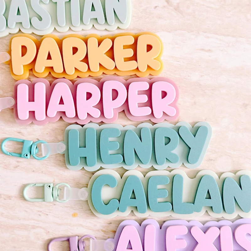 Personalised 2-Tone Keyring | Funky Bubble Style | Acrylic Backpack Tag | School Bag Tag
