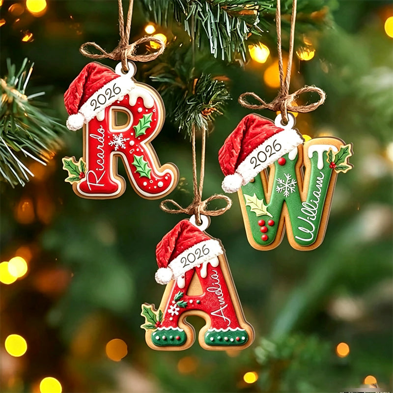 Personalized Gingerbread Letter Ornament, Custom Kids Name Ornament