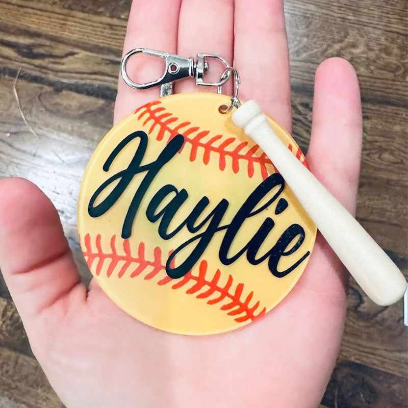 Personalized Sport Bag Keychain Softball Baseball Keychain Bag Name tag