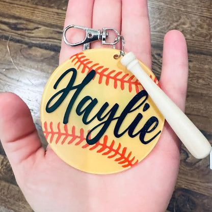 Personalized Sport Bag Keychain Softball Baseball Keychain Bag Name tag