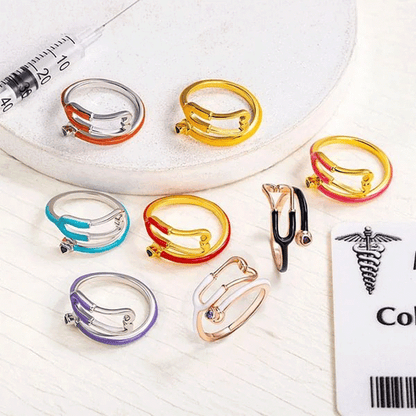 Personalized Multicolor Enamel Stethoscope Heart Birthstone Ring Nurses