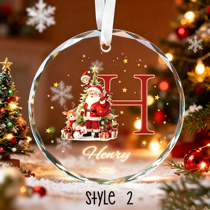 Custom Monogram Name Glass Ornament, Elf Snowman Christmas Ornaments