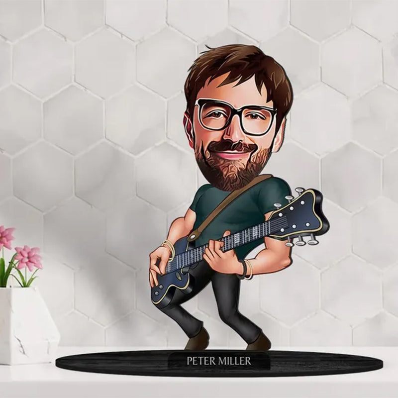 Personalized 3D Wooden Cartooned Guitarist Figurine Trinket