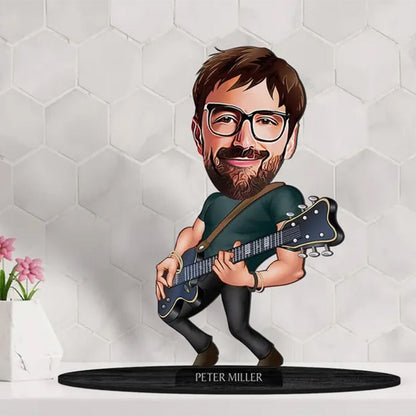 Personalized 3D Wooden Cartooned Guitarist Figurine Trinket