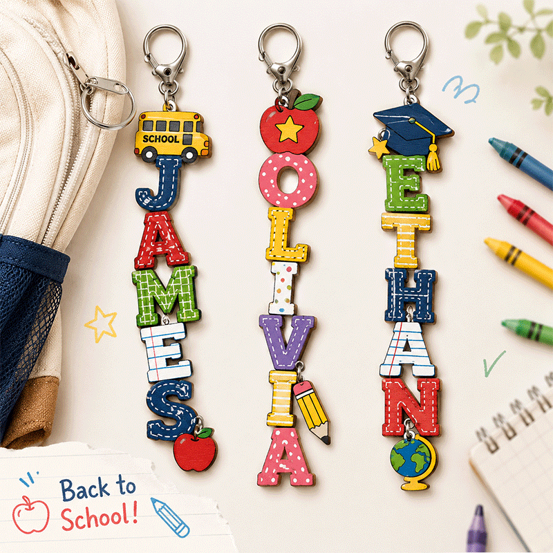 Back To School Kids Gift, Personalized Kids Name Keychain, Backpack Kids Name Tag