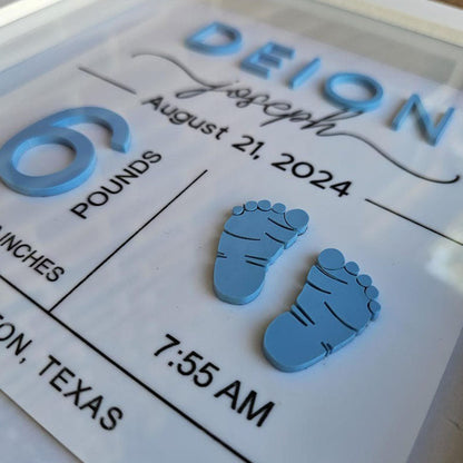 Baby Announcement Shadowbox, Personalized Baby Footprints