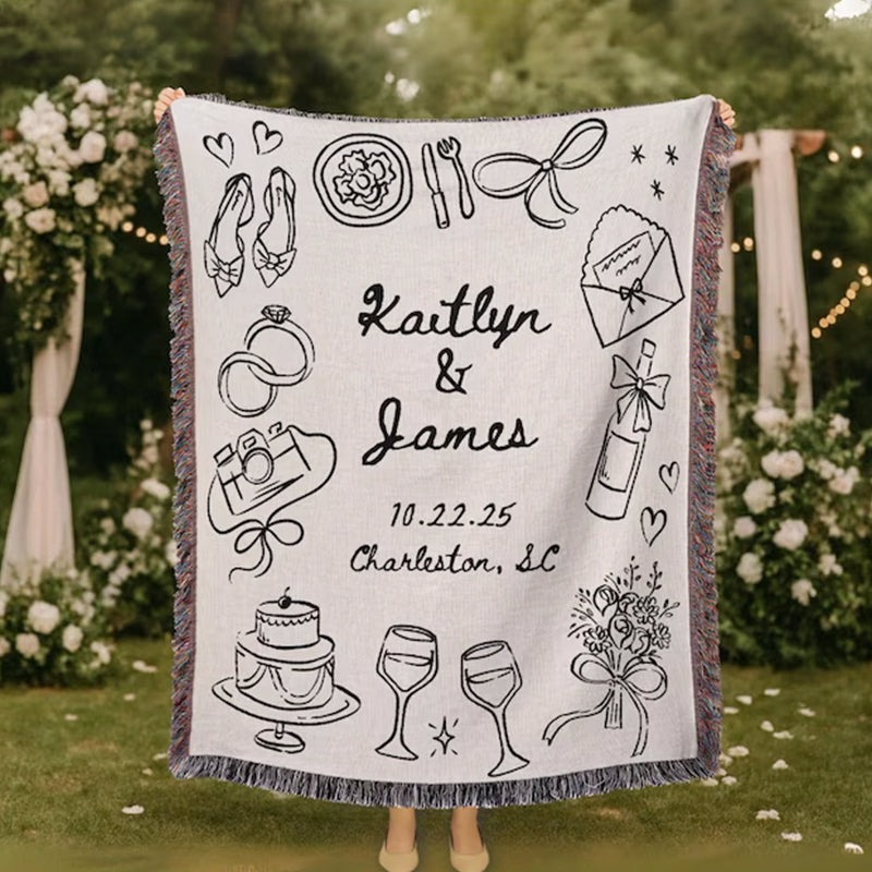 Custom Napa Valley Wedding Blanket, Personalized Woven Throw