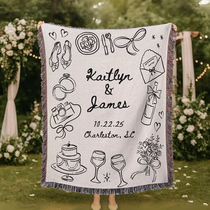 Custom Napa Valley Wedding Blanket, Personalized Woven Throw