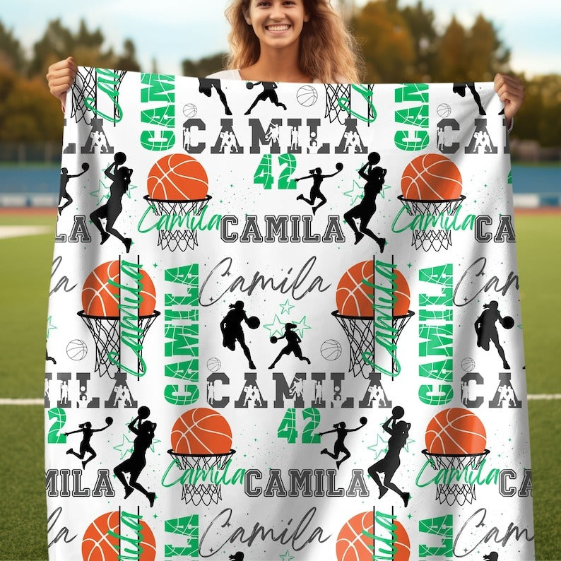 Basketball Girl or Boy Personalized Blanket, Custom Name Basketball Throw