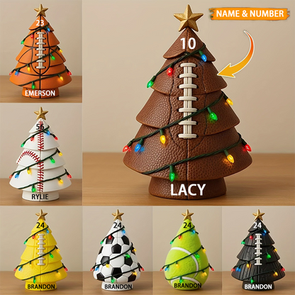 Football-Shaped Christmas Tree Resin Ornament with Football Field Goal Design