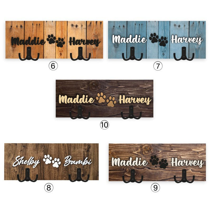 Personalized Dog Wood Leash Holder for 2/ 3 Dogs Raised Paw Name Sign