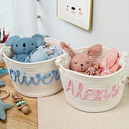 Personalized Baby Shower Gift Basket, Rope Cotton Baby Gift Basket
