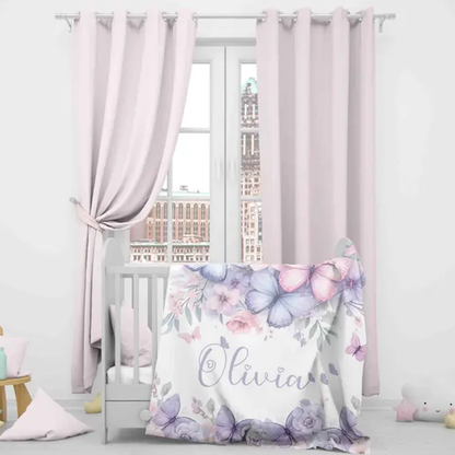 Personalized Butterfly Nursery Blanket Custom Baby Name Blanket