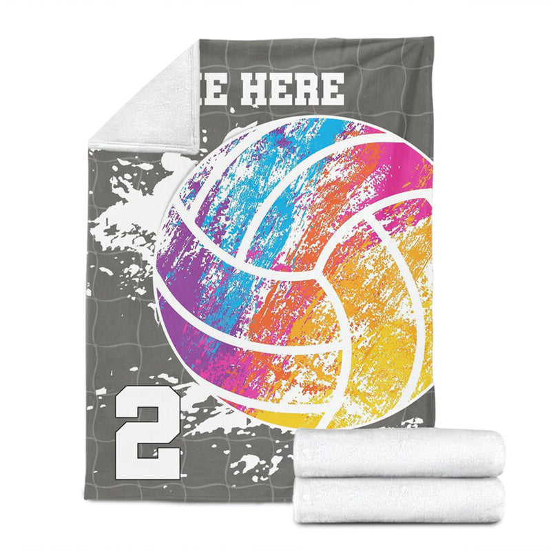 Personalized Volleyball Blanket, Custom Name Number Soft Cozy Sherpa Fleece Throw Blankets