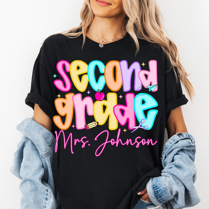 Custom Second Grade Teacher Shirt, Comfort Colors 2nd Grade Teacher Name Shirt