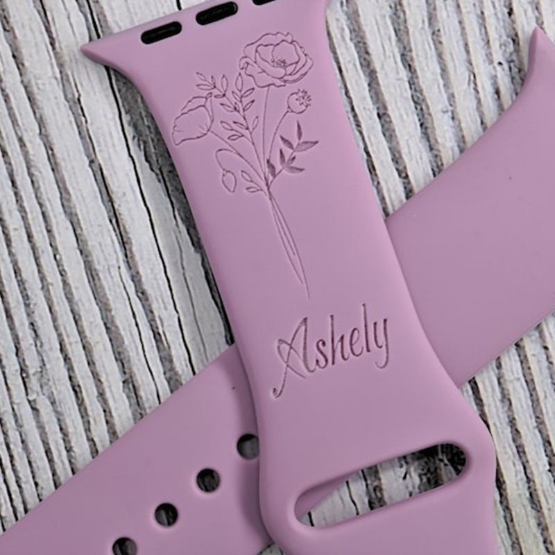 Birthday Flower, Birth Month Floral Wildflower Silicone Band Laser Engraved Birthday Gift