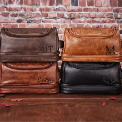 Leather Dopp Kit Boyfriend Gift ,Personalized Toiletry Bag Groomsman Gift