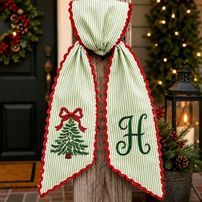 Personalized Christmas Wreath Sash, Pink Gingham Tree Door Bow