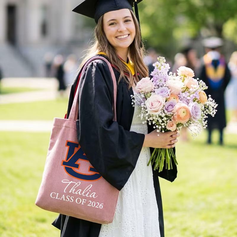 Class of 2026 Corduroy Tote Bag College Grad Gifts Zipper Book Bag Graduation Gift
