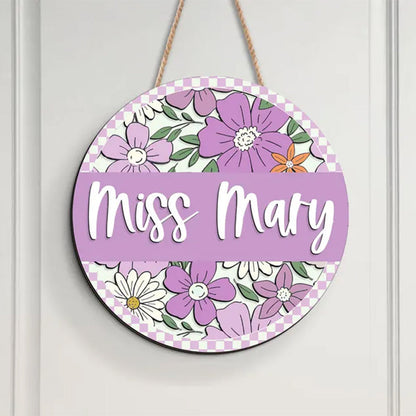 Custom 3D Teacher Door Sign: Retro Floral Classroom Decor