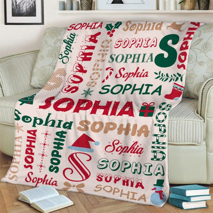 Personalized Name Christmas Blanket, Custom Name Baby Blanket