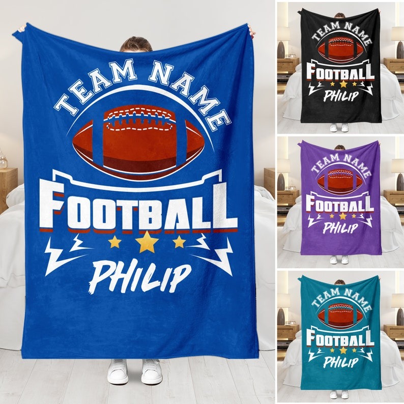 Personalized Football Blanket - Customized Name & Team Design