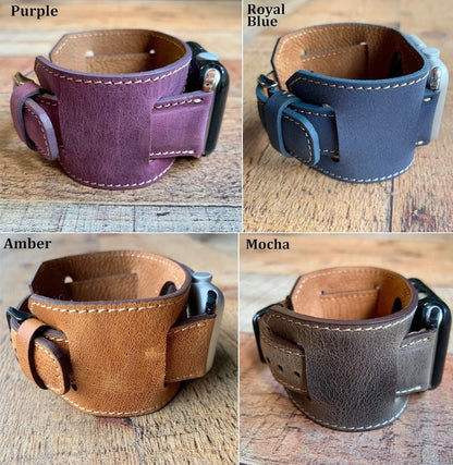Custom Leather Watch Band, Cuff Band Strap, Apple Watch Band