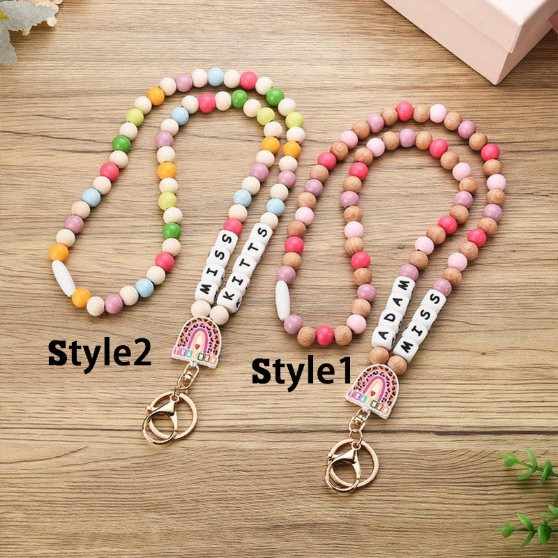 Personalized Teacher ID Lanyard,Custom Rainbow Teacher Lanyard Beaded