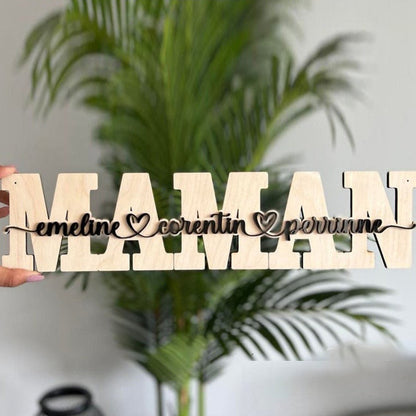 Personalized wooden word LOVE,FAMILY, MOM ,MAMIE engraved in wood
