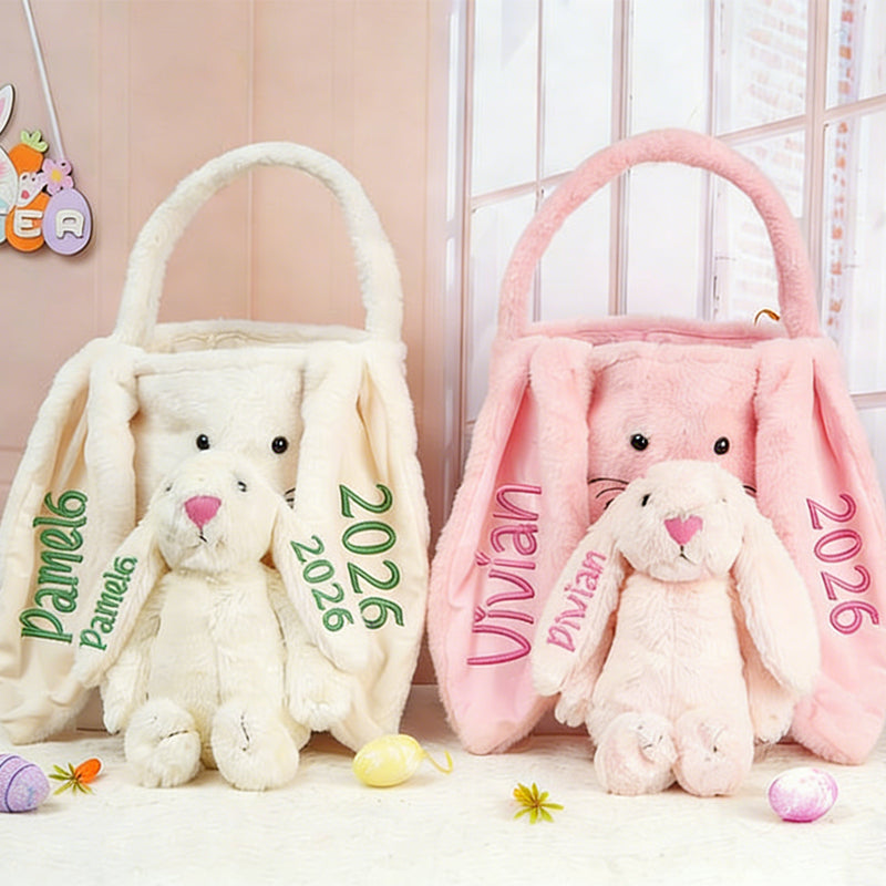 Personalized Easter Gift,Plush Easter Basket,Stuffed Bunny
