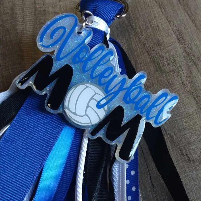 Volleyball Mom Bag Tag/Keychain with Ribbon Tassels