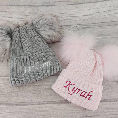 Personalised Infant Winter Hat Custom Embroidered Baby Pom Beanie