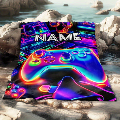 Custom Name Gaming Controller Flannel Throw Blanket